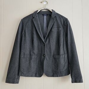 Lands' End Ponte Knit Blazer Gray Casual Stretch Preppy Academia Sz 16